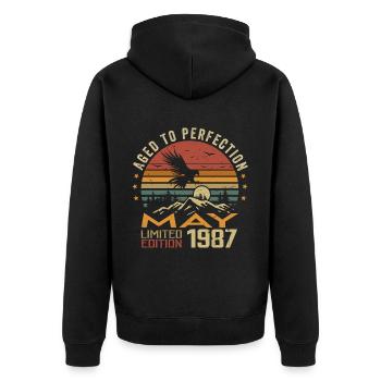 Mai 1987 Geburtstag Mai 1987 Geschenk 1987 Mai - Unisex Premium Bio Zip Hoodie - Schwarz - Hinten - Nico (187cm)
