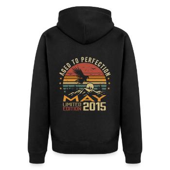Mai 2015 Geburtstag Mai 2015 Geschenk 2015 Mai - Unisex Premium Bio Zip Hoodie - Schwarz - Hinten - Nico (187cm)