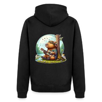 Capybara Guitar Hippie Peace - Unisex Premium Organic Zip Hoodie - black - Back - Nico (187cm)
