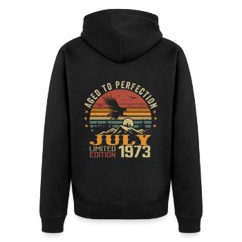 Vintage July 1973 Anniversary July 1973 - Unisex Premium Organic Zip Hoodie - black - Back - Nico (187cm)
