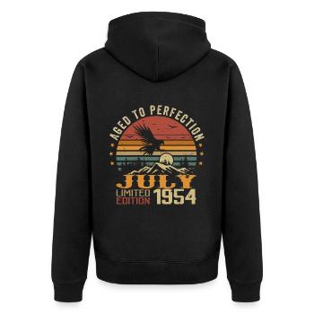 Jahrgang Juli 1954 Jubiläum Juli 1954 - Unisex Premium Bio Zip Hoodie - Schwarz - Hinten - Nico (187cm)