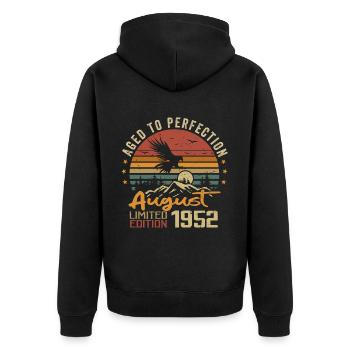 Jahrgang August 1952 Geburtstagsgeschenk August 1952 - Unisex Premium Bio Zip Hoodie - Schwarz - Hinten - Nico (187cm)