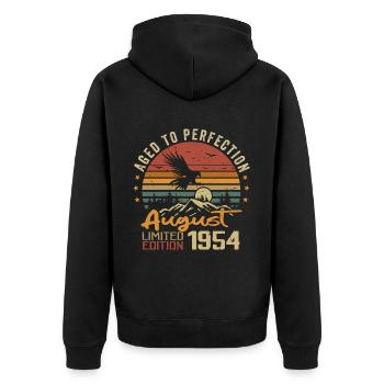 Jahrgang August 1954 Geburtstagsgeschenk August 1954 - Unisex Premium Bio Zip Hoodie - Schwarz - Hinten - Nico (187cm)
