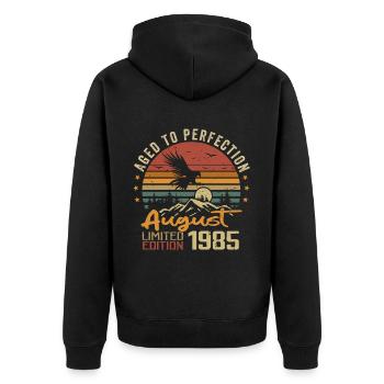 Millésime Août 1985 Cadeau Anniversaire Août 1985 - Veste à capuche bio Premium Unisexe - noir - Dos - Nico (187cm)