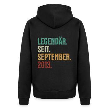 Legendär. Seit. September. 2013. Retro Birthday - Unisex Premium Bio Zip Hoodie - Schwarz - Hinten - Nico (187cm)