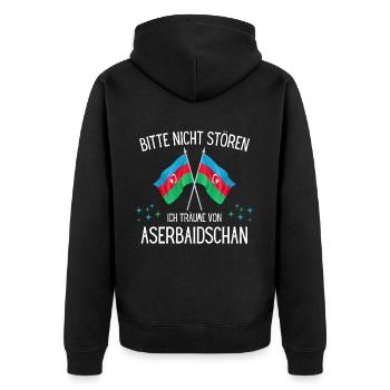 Bitte Nicht Stören Ich Träume Von Aserbaidschan - Unisex Premium Bio Zip Hoodie - Schwarz - Hinten - Nico (187cm)
