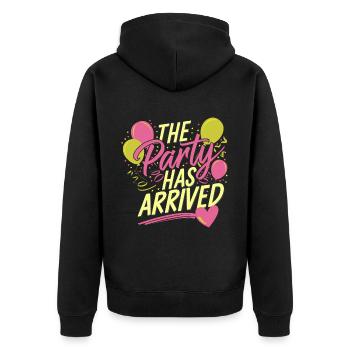 The Party Has Arrived 16 - Unisex Premium Bio Zip Hoodie - Schwarz - Hinten - Nico (187cm)