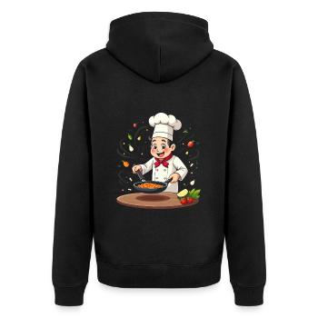 Kochender Junge mit Pfanne - Unisex Premium Bio Zip Hoodie - Schwarz - Hinten - Nico (187cm)
