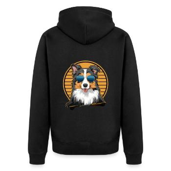 Cool Australian Shepherd with Sunglasses - Unisex Premium Organic Zip Hoodie - black - Back - Nico (187cm)