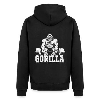 Gorilla Power Fitness Hund Gorilla Gym - Unisex Premium Bio Zip Hoodie - Schwarz - Hinten - Nico (187cm)