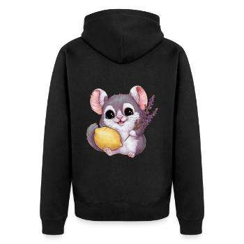 Kawaii Chinchilla with Lemon and Lavender - Unisex Premium Organic Zip Hoodie - black - Back - Nico (187cm)