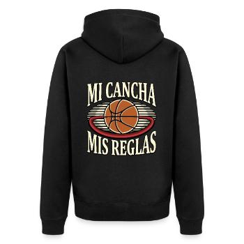 Mein Gericht Meine Regeln - Unisex Premium Bio Zip Hoodie - Schwarz - Hinten - Nico (187cm)
