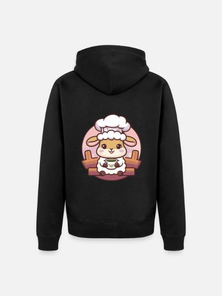 Kawaii sheep loves green tea - Unisex Premium Organic Zip Hoodie - black