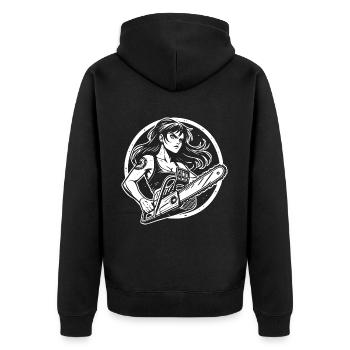 Women with Chainsaw – Funny Power Design - Unisex Premium Organic Zip Hoodie - black - Back - Nico (187cm)
