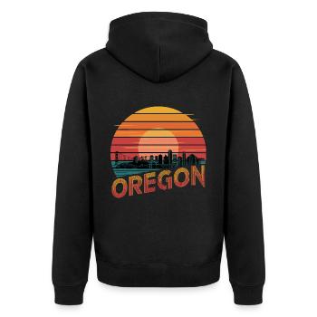 Oregon Portland Amerika Bundesstaat für Oregon - Unisex Premium Bio Zip Hoodie - Schwarz - Hinten - Nico (187cm)