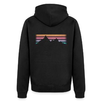 BERGE - WANDERN - RETRO Stripes - Unisex Premium Bio Zip Hoodie - Schwarz - Hinten - Nico (187cm)