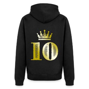 10 Zahl Krone Gold - Unisex Premium Bio Zip Hoodie - Schwarz - Hinten - Nico (187cm)