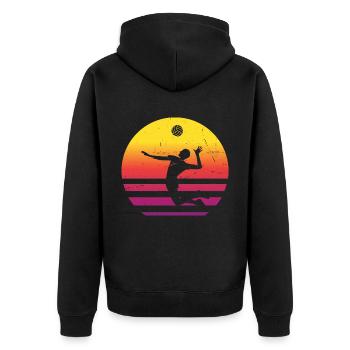 Volleyballspieler Damen Herren Volley Volleyball - Unisex Premium Bio Zip Hoodie - Schwarz - Hinten - Nico (187cm)