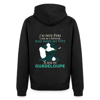 Message Guadeloupe Humour Antillais Antillaise - Veste à capuche bio Premium Unisexe - noir - Dos - Nico (187cm)