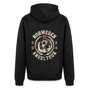 Norwegen Angeltour 2024 - Unisex Premium Bio Zip Hoodie - Schwarz - Hinten - Nico (187cm)