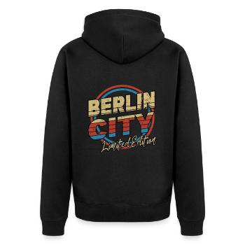 Berlin Germany City Font 80s Style - Unisex Premium Organic Zip Hoodie - black - Back - Nico (187cm)