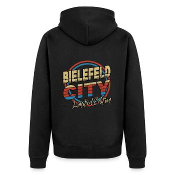 Bielefeld Germany City Font 80s style - Unisex Premium Organic Zip Hoodie - black - Back - Nico (187cm)