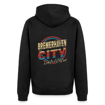Bremerhaven Germany City Font 80s Style - Unisex Premium Organic Zip Hoodie - black - Back - Nico (187cm)