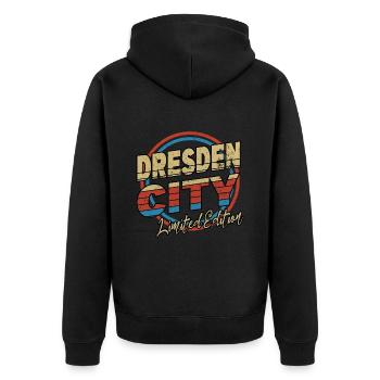 Dresden Germany City Font 80s style - Unisex Premium Organic Zip Hoodie - black - Back - Nico (187cm)