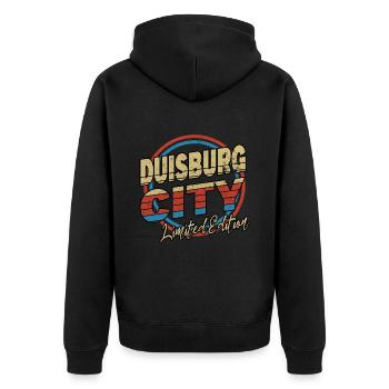 Duisburg Germany City Font 80s Style - Unisex Premium Organic Zip Hoodie - black - Back - Nico (187cm)