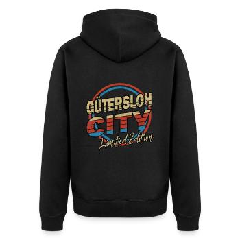 Gütersloh Germany City Font 80s style - Unisex Premium Organic Zip Hoodie - black - Back - Nico (187cm)