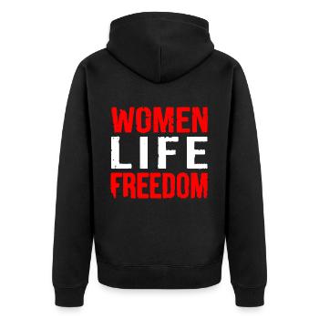 Women life freedom - Unisex Premium Bio Zip Hoodie - Schwarz - Hinten - Nico (187cm)
