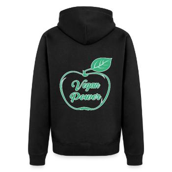 Vegan Power Design with the green apple logo - Unisex Premium Organic Zip Hoodie - black - Back - Nico (187cm)