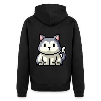 8bit 16bit verpixelt Katze - Unisex Premium Bio Zip Hoodie - Schwarz - Hinten - Nico (187cm)
