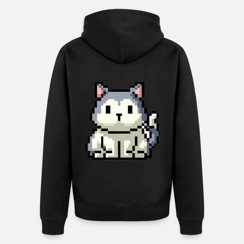8bit 16bit verpixelt Katze - Unisex Premium Bio Zip Hoodie - Schwarz