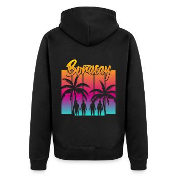 Familien Sonnenuntergang in Boracay - Unisex Premium Bio Zip Hoodie - Schwarz - Hinten - Nico (187cm)