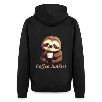 Morgenmuffel Kaffee süchtig Faultier coffee junkie - Unisex Premium Bio Zip Hoodie - Schwarz - Hinten - Nico (187cm)