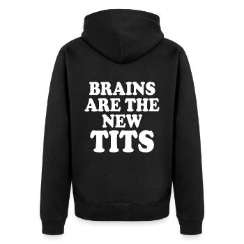 brains are the new tits - Unisex Premium Bio Zip Hoodie - Schwarz - Hinten - Nico (187cm)