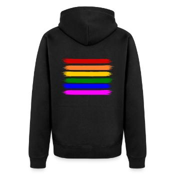 Regenbogen Regenbogenfahne - Unisex Premium Bio Zip Hoodie - Schwarz - Hinten - Nico (187cm)