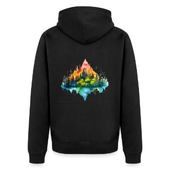 Natur Abenteuer Wildnis Berge Wald Bäume Bunt - Unisex Premium Bio Zip Hoodie - Schwarz - Hinten - Nico (187cm)