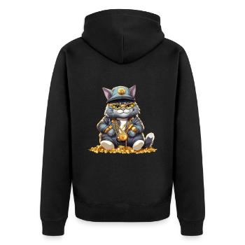 Katze Reich Luxus Geld Gold Schmuck Kater Katzen - Unisex Premium Bio Zip Hoodie - Schwarz - Hinten - Nico (187cm)
