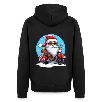 Funny Santa Claus gnome on a motorbike - Unisex Premium Organic Zip Hoodie - black - Back - Nico (187cm)