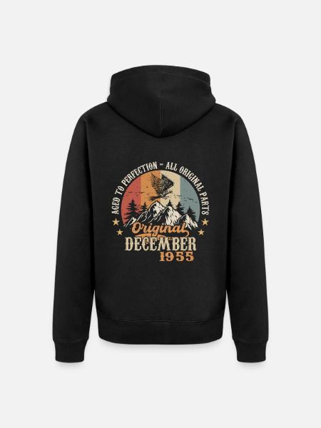 December 1955 Jubilæum 1955 Legender December - Premium økologisk unisex-hættejakke - sort