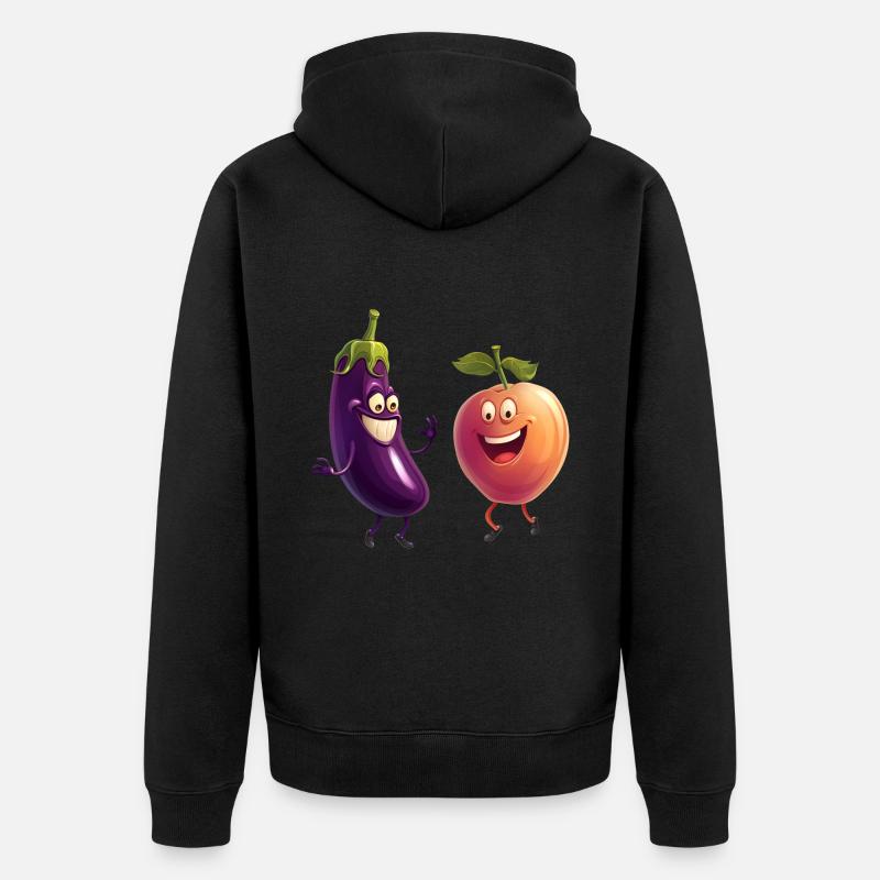 L’aubergine et la pêche heureuses ensemble - Veste à capuche bio Premium Unisexe - noir
