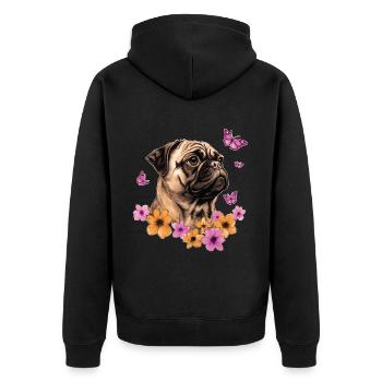 Carlin avec papillons - Veste à capuche bio Premium Unisexe - noir - Dos - Nico (187cm)