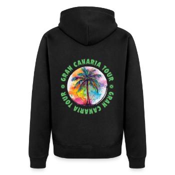 Gran Canaria Tour Urlaub Plame Bunt - Unisex Premium Bio Zip Hoodie - Schwarz - Hinten - Nico (187cm)