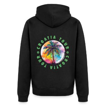 Croatia Tour Urlaub Plame Bunt - Unisex Premium Bio Zip Hoodie - Schwarz - Hinten - Nico (187cm)