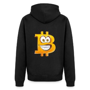 Drôle Bitcoin BTC symbole bande dessinée style de dessin animé - Veste à capuche bio Premium Unisexe - noir - Dos - Nico (187cm)