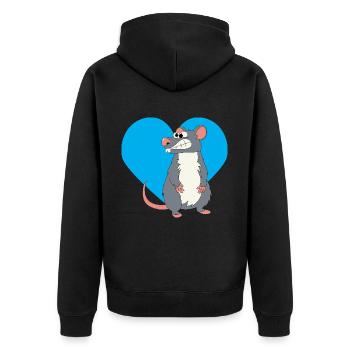 Ratte mit blauem Herz! - Unisex Premium Bio Zip Hoodie - Schwarz - Hinten - Nico (187cm)