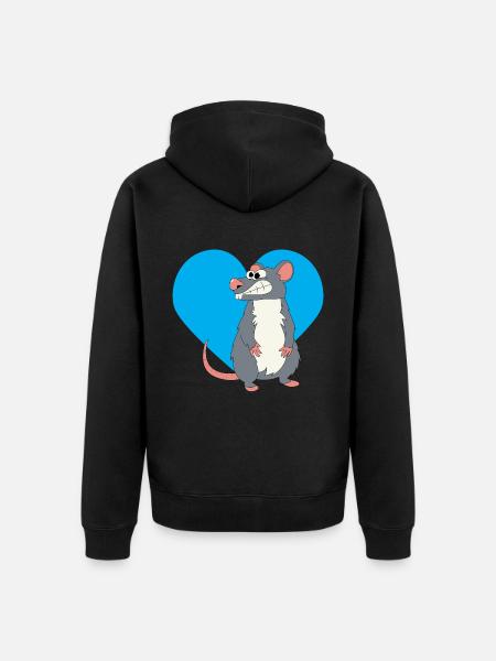Ratte mit blauem Herz! - Unisex Premium Bio Zip Hoodie - Schwarz
