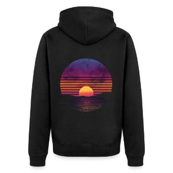 Rétro coucher de soleil extérieur océan des années 80 Vintage - Veste à capuche bio Premium Unisexe - noir - Dos - Nico (187cm)